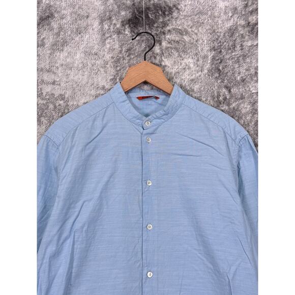 Barena Venzia Shirt 50 Mens Blue Oxford Band Collar Button Up Long Sleeve - Picture 2 of 8